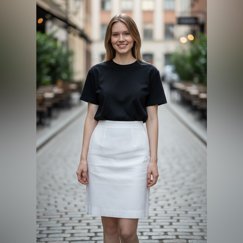 Madrigano-Size 8P-Linen Blend- Elegant White Women's Skirt
